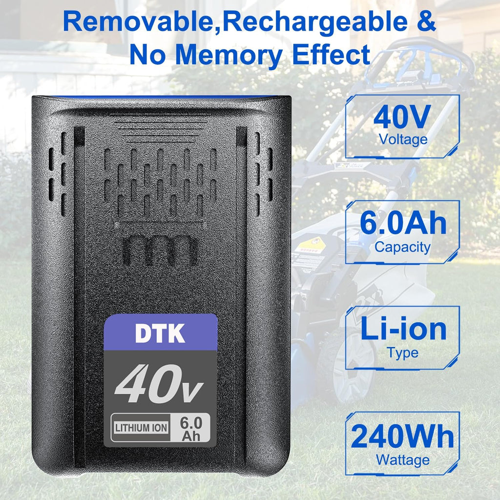 DTK Replacement for Kobalt 40V Battery 6000mAh KPM1040A-03, KM-1640-06, KM 4040-06, Cordless Power Tool Batteries 2 Packs