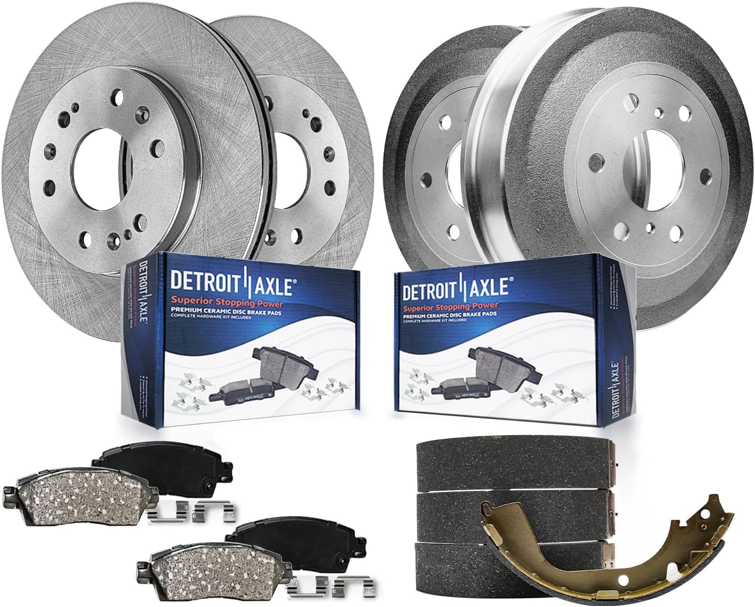 Detroit Axle - 8pc Brake Kit for 2009 2010 2011 2012 2013 Chevy Silverado GMC Sierra 1500, 12.99' inch Front Disc Brake Rotors Ceramic Brakes Pads Hardware Rear Brake Drums Brake Shoes Replacement