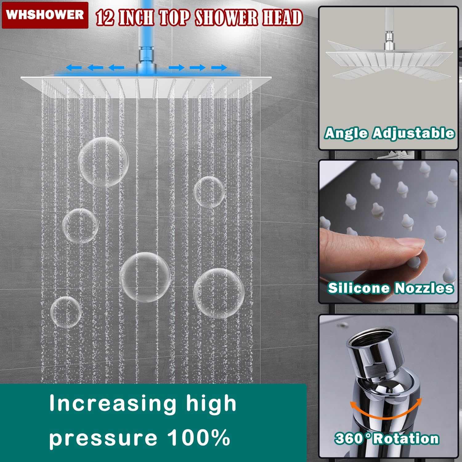 Triple Shower Head Shower System Chrome Full Body Shower System with Digital Display Shower Valve, 12'+8'+8' Three Top Shower Heads,Handheld Shower and Body Jets