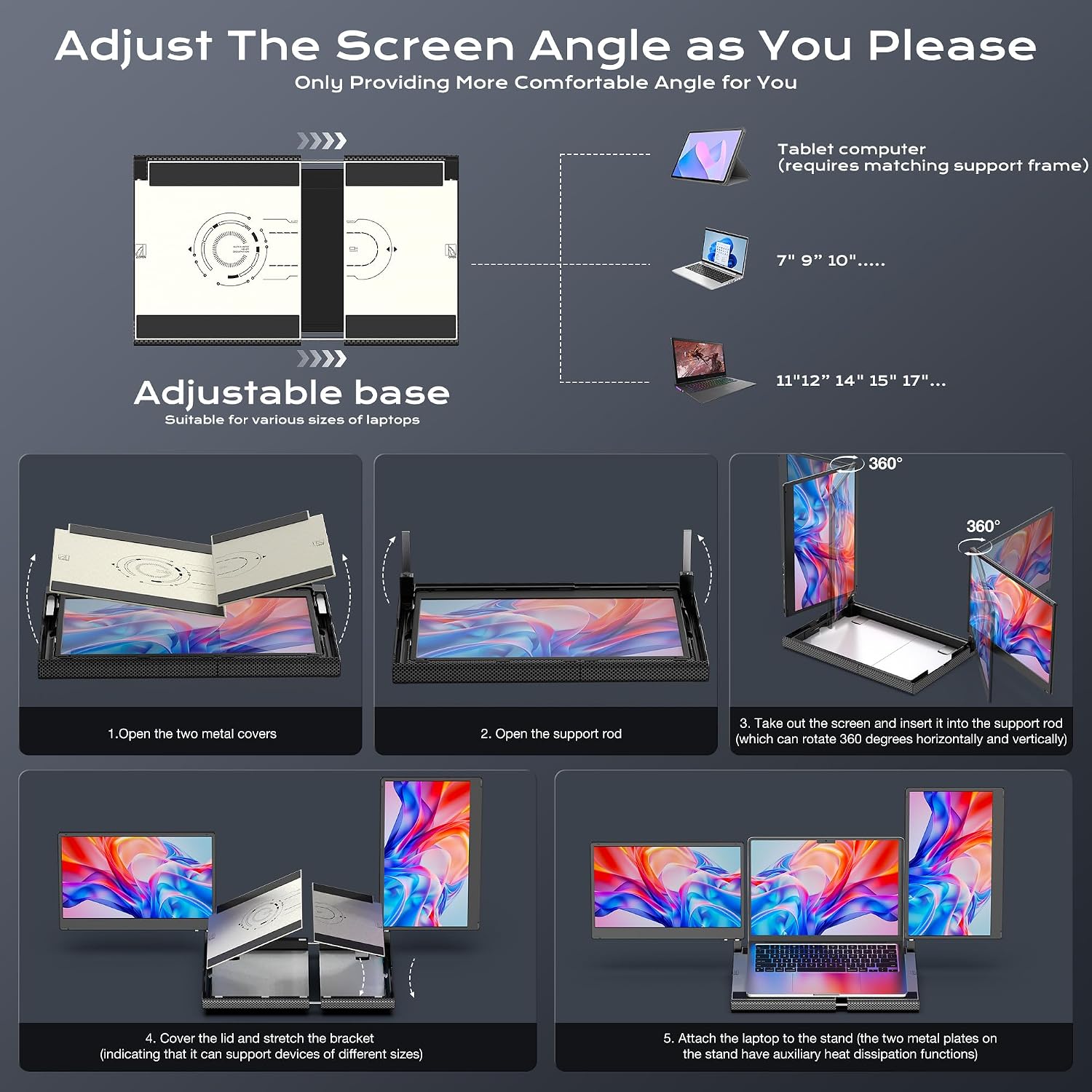 SMISEACOW Laptop Screen Extender F3, Triple Portable Monitor 14-inch 360 Degrees Rotation with Stand, IPS FHD 1080P Workstation for Windows/Mac/Linux/Chrome Compatible with Notebook/Mini PC