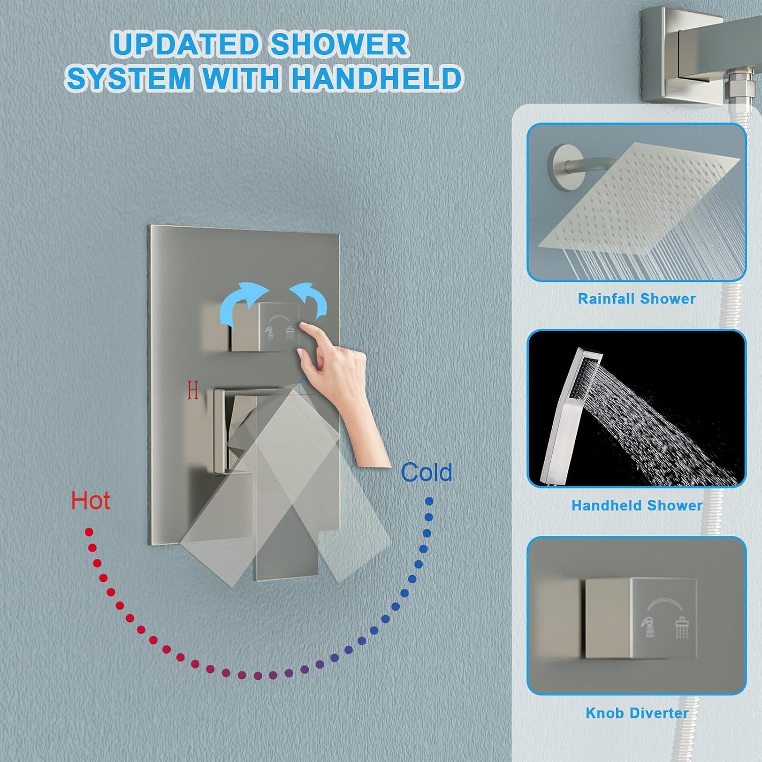 Lordear Rain Shower System 8 Inch Wall Mounted Shower Faucet Set Stainless Steel Shower Head Handle Set and Solid Brass Valve Brushed Nickel Finish