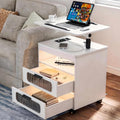 Height Adjustable Nightstand with Charging Station - Swivel Top Bedside Table with LED Lights, Auto Sensor Smart End Table, Dorm Rolling Side Table Laptop Workstaion with Wheels for Bedroom (White)