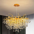 Modern Crystal Raindrop Chandelier, Gold Round Art Deco Tree Branch Lighting Fixture for Dining Room Living Room Foyer 13 Lights D31.5''