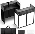 CAHAYA DJ Booth Stand Portable – DJ Table Facade for Laptop & Controller Double Top Corners Black & White Scrims for Lighting Easy Setup Foldable Storage with Bag 40'L x 20'W
