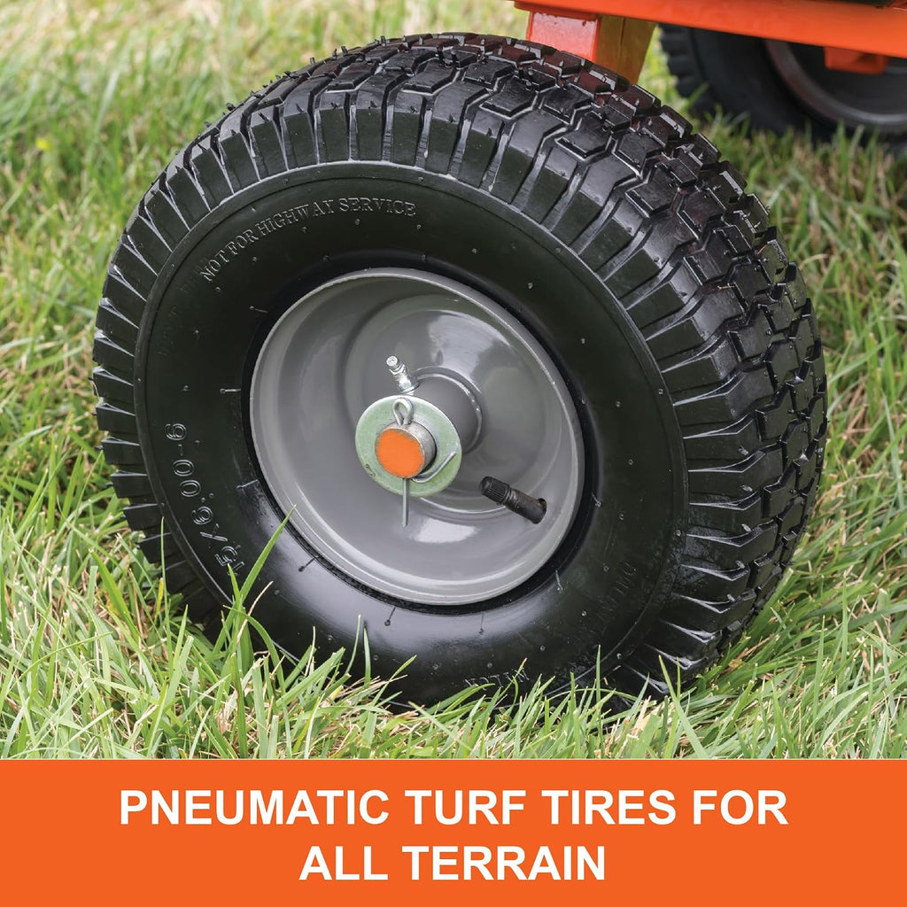 Agri-Fab 45-0552 700 lbs Tow Behind Poly Dump/Swivel Cart, 12 CU. FT. Capacity; Lawn & Garden Cart/Trailer for Lawn Mowers, 15' Pneumatics Tires, Easy to Use Hand Dumping Mechanism