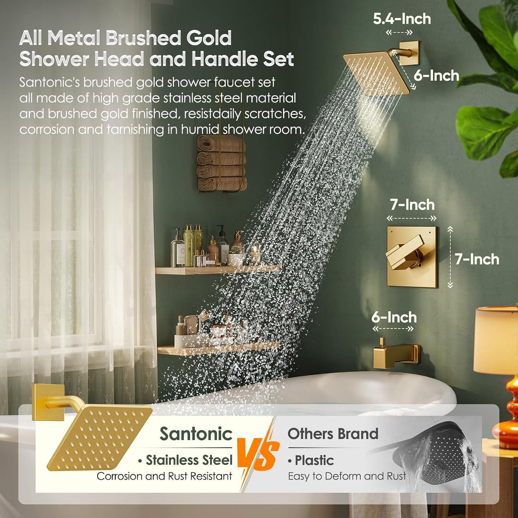 Replacement for Delta Shower Trim Kit Modern 14 Series, All Metal Tub Shower Faucet Set, 6-Inch Brushed Gold Shower Head and Handle Set(Valve and Cartridge Not Included)