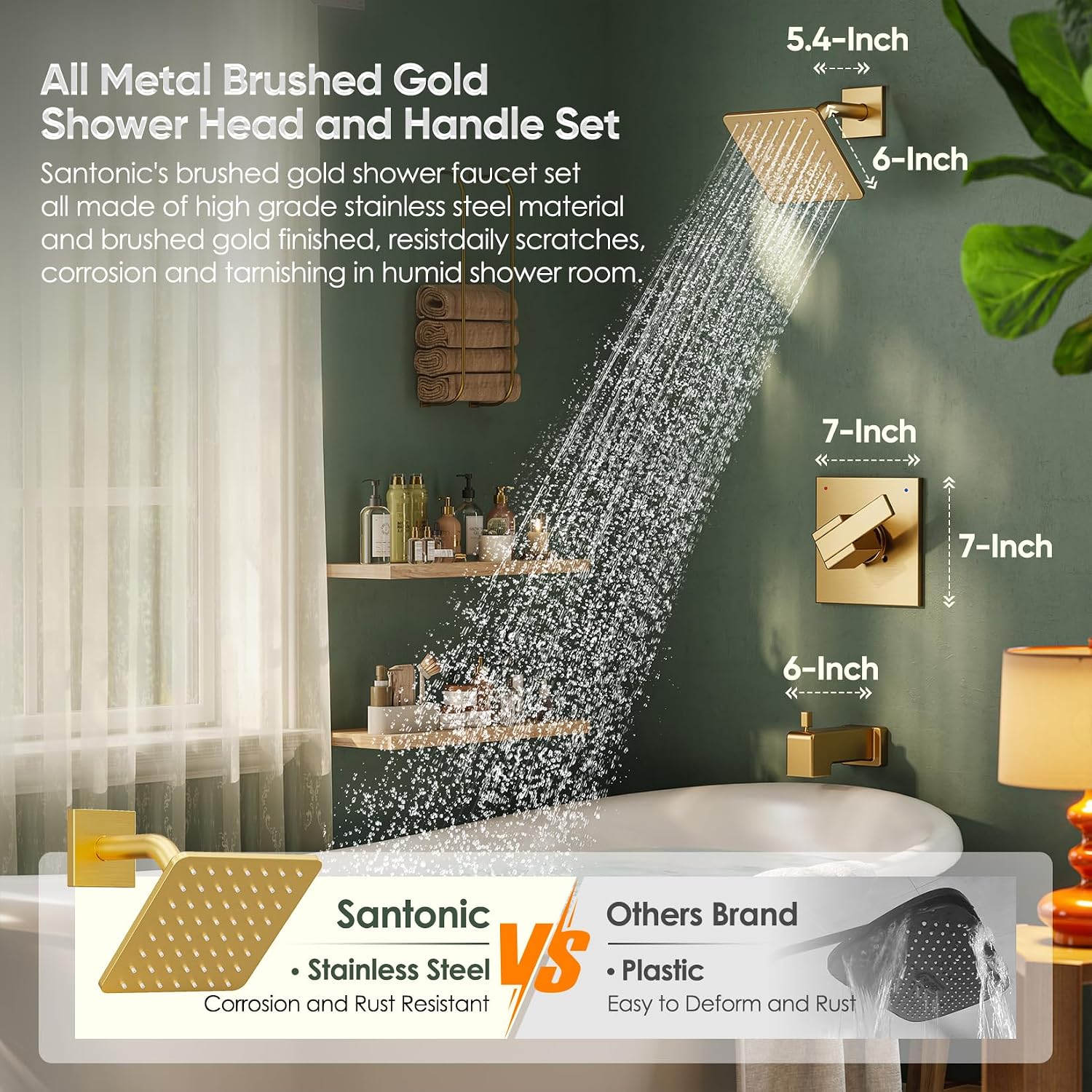 Replacement for Delta Shower Trim Kit Modern 14 Series, All Metal Tub Shower Faucet Set, 6-Inch Brushed Gold Shower Head and Handle Set(Valve and Cartridge Not Included)