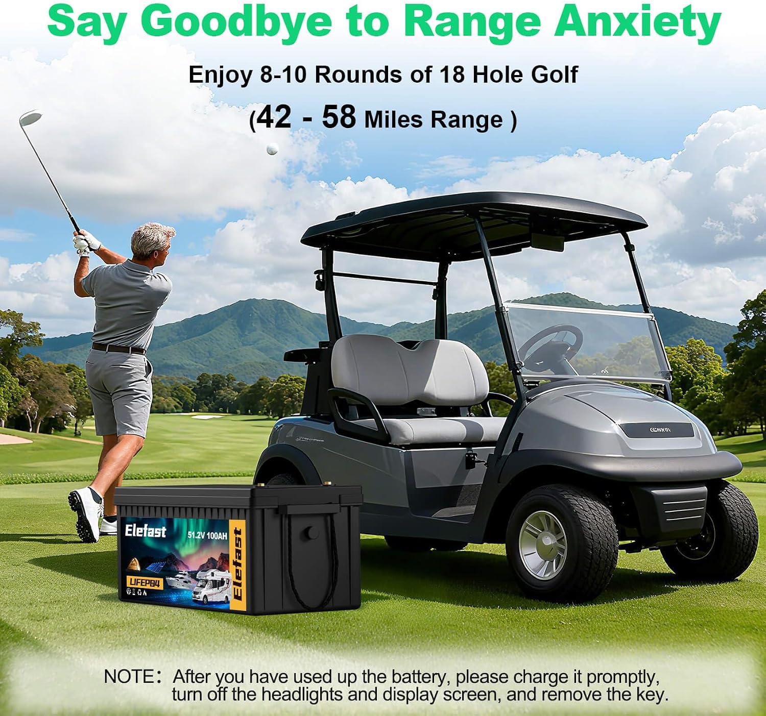 48V 100AH Golf Cart Batteries,48V Lithium Battery Golf Cart with 58.4V 18A Charger and LCD Bluetooth Monitor,Peak Current 1000A,Built-in Smart 200A BMS,Perfect for Golf Carts,Solar Energy,Off-Grid