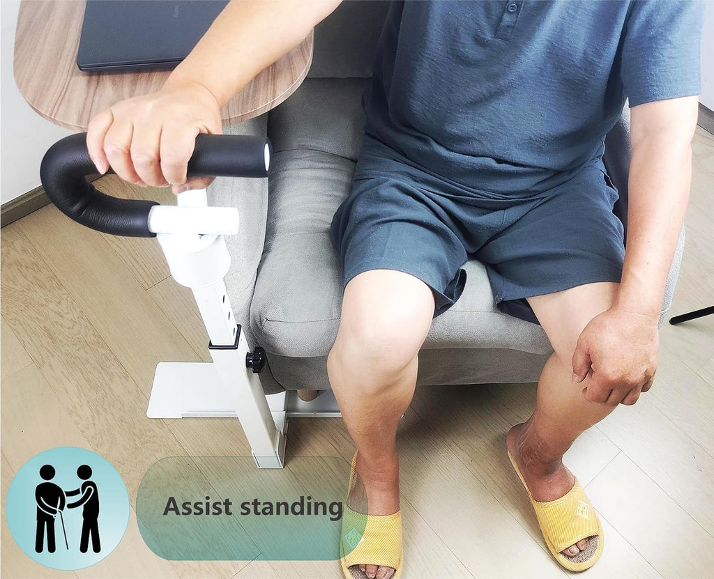 Auxiliary Standing Tray Table, 360 Degree and Height Adjustable Rotating TV and Laptop Table, Ergonomic Auxiliary Safety Standing Handle, aid Standing Independent Living