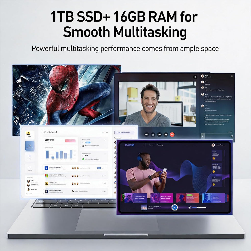 2026 New 16'' Laptop, 1TB SSD, 16GB RAM, Intel Quad-Core Processor 3.6GHz(Beat Core i7-8565U), Win 11, Backlit Keyboard, 1080p FHD Display, Fingerprint, USB 3.2 Gen1, WiFi5, BT5, Type-C, HDMI, Metal