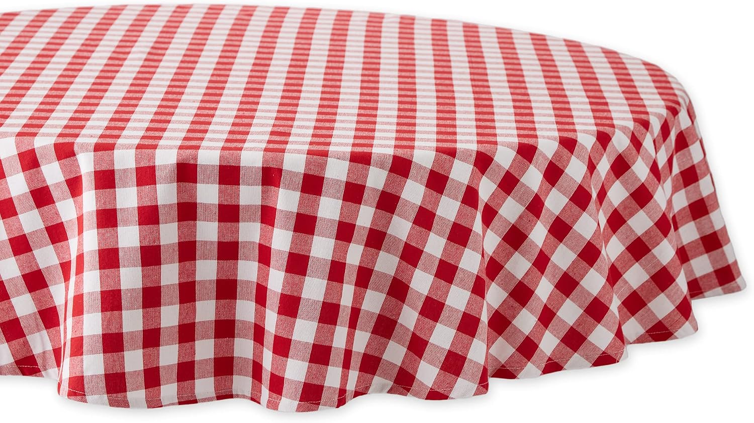 DII Checkered Tabletop Collection 100% Cotton, Machine Washable, Tablecloth, 70' Round, Red (Pack of 12)
