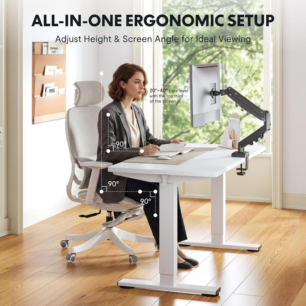 FLEXISPOT EN2 48''x24'' Standing Desk with Monitor Mount Bundle, One-Piece Desktop, Fully Adjustable Single Monitor Arm with Cable Management, Bundle for Home Office, Gaming & Study, White