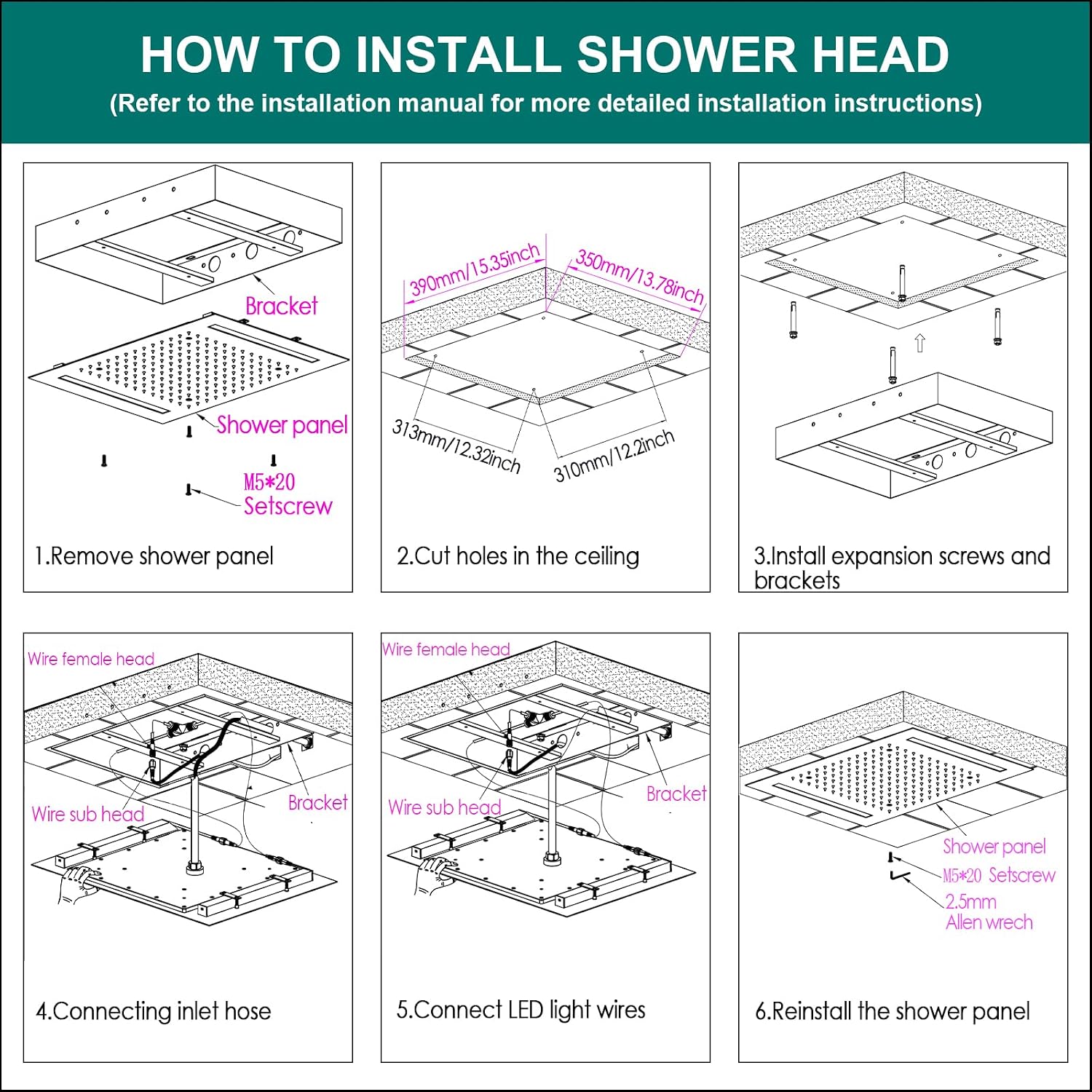 Brushed Gold Dual Heads Shower Faucets Set Thermostatic Shower System, 4-Way Luxury Shower Fixture 14X20' LED Rainfall Shower Head with 6inch Wall Showerhead, Waterfall Tub Spout, Dual-mode Handheld