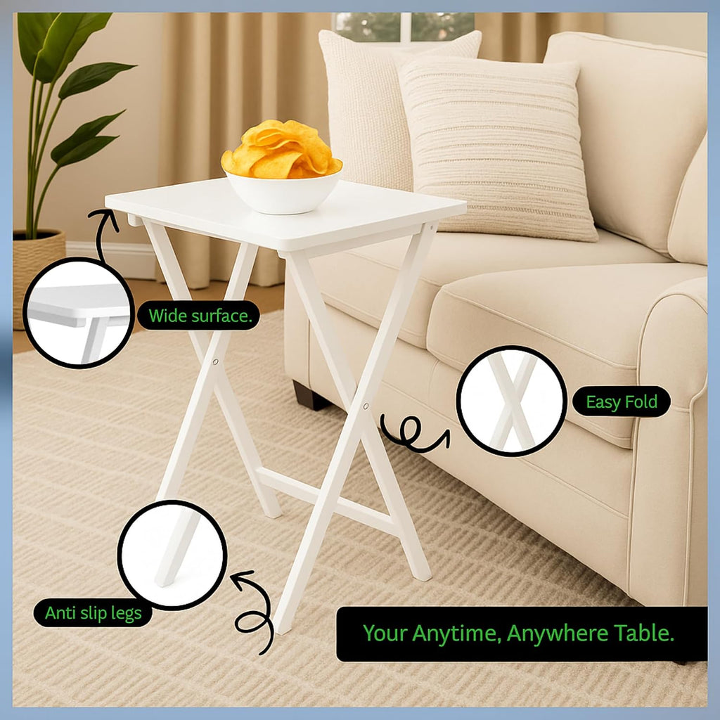5 Piece Solid Wood Portable Tray Table Set White Folding Adjustable Decorative Lightweight Laptop Stand Compact Computer Desk Multipurpose Gaming Workstation and Versatile Snack Table
