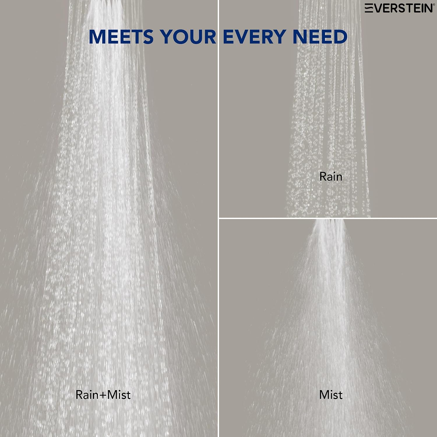 EVESTEIN Adjustable Hand Held Shower with Slide Bar, 3-Function Handshower Head with Hose, Matte Black