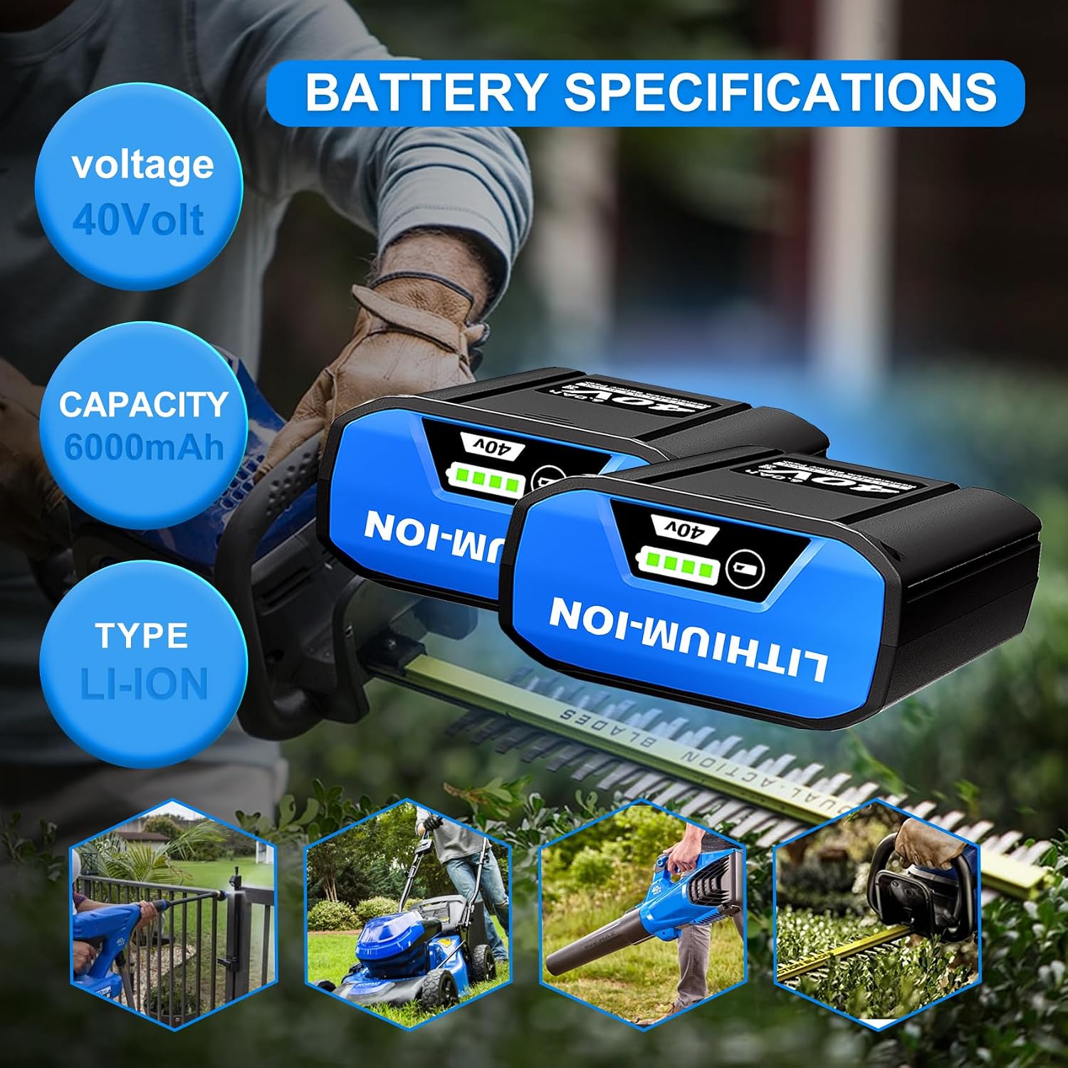 2-Pack 40V 6.0Ah Replacement Battery for Kobalt KB640-06 KB640-03 KB440-03 KB240-06 KB240-03 KB245-06 KB2540C-06 KRC40-06 KB440C-06 KB340C-06, Compatible with 40-Volt Max Cordless Power Tool & Charger