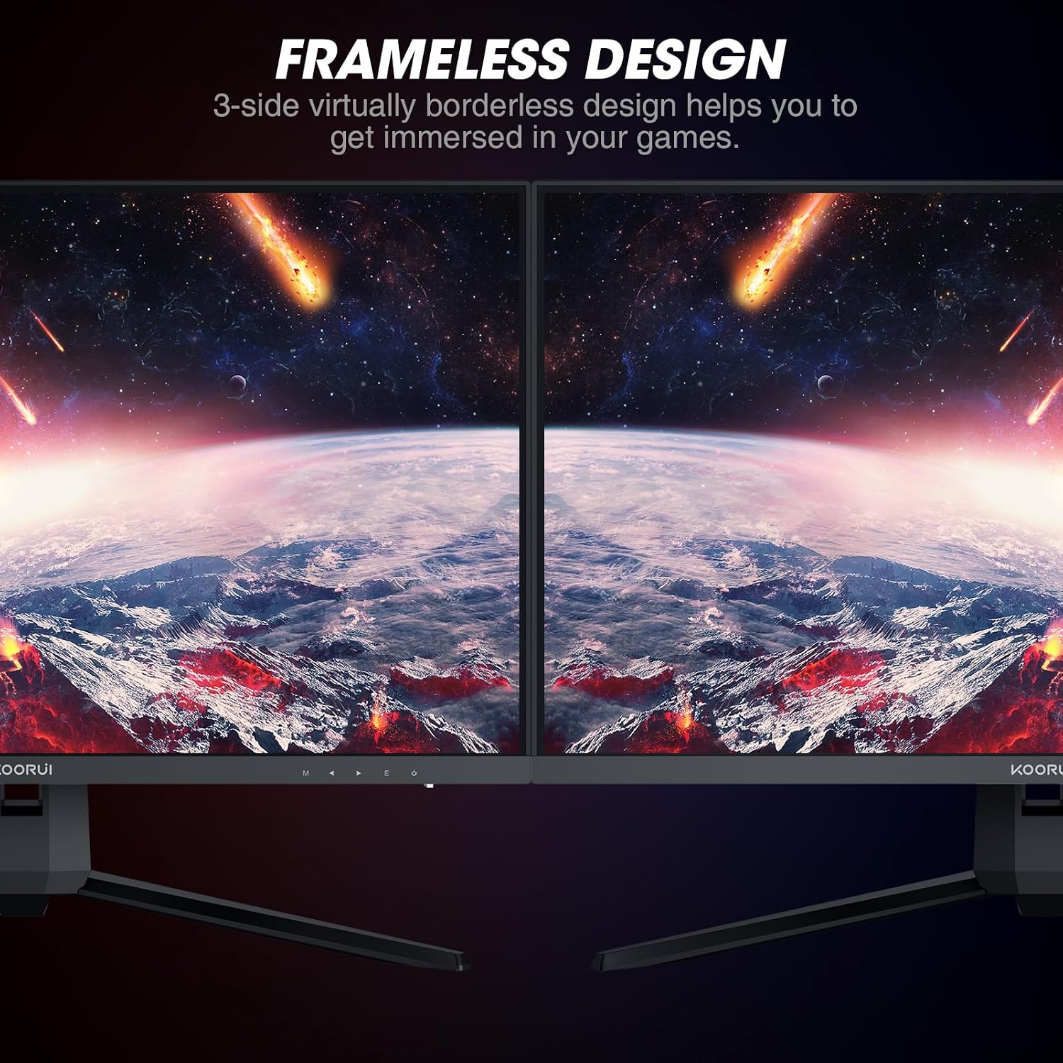 KOORUI 27-inch Gaming Monitor 144Hz QHD(2560 x 1440p) 2K, 1ms, DCI-P3 90% Color Gamut, Adaptive G-Sync, FreeSync Premium, HDMI x 2, DisplayPort, 27E1QA