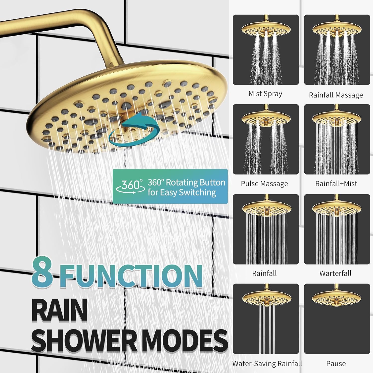 SR SUN RISE Shower Faucet - 10 Inch Multifunctional High Pressure Shower Head System with Handheld Shower Head Fixtures - Valve Included - Brushed Gold