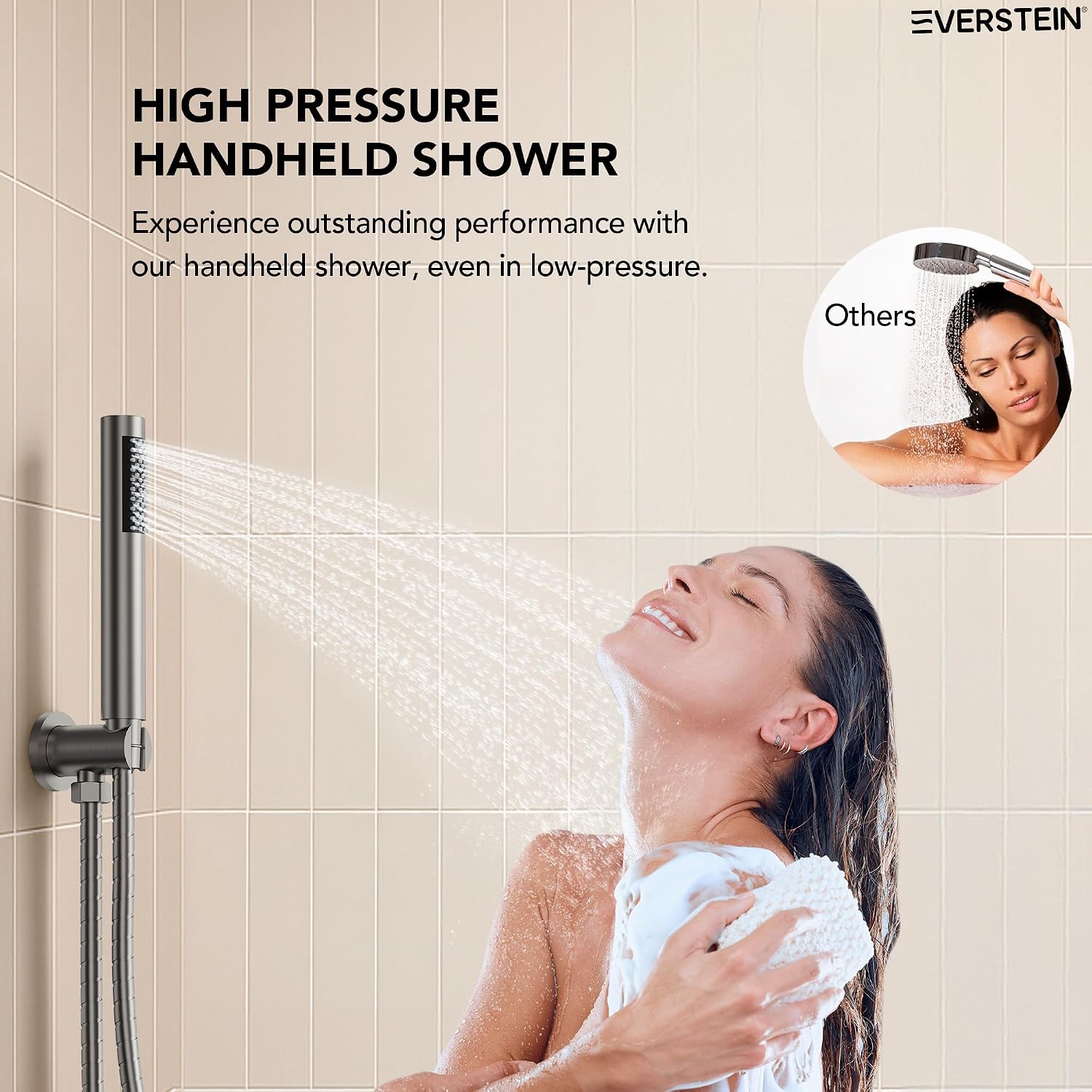 6' High-Pressure Shower System with Handheld Spray, Wall Mount Round Bathroom Shower Faucet Set with Valve (Brushed Nickel)