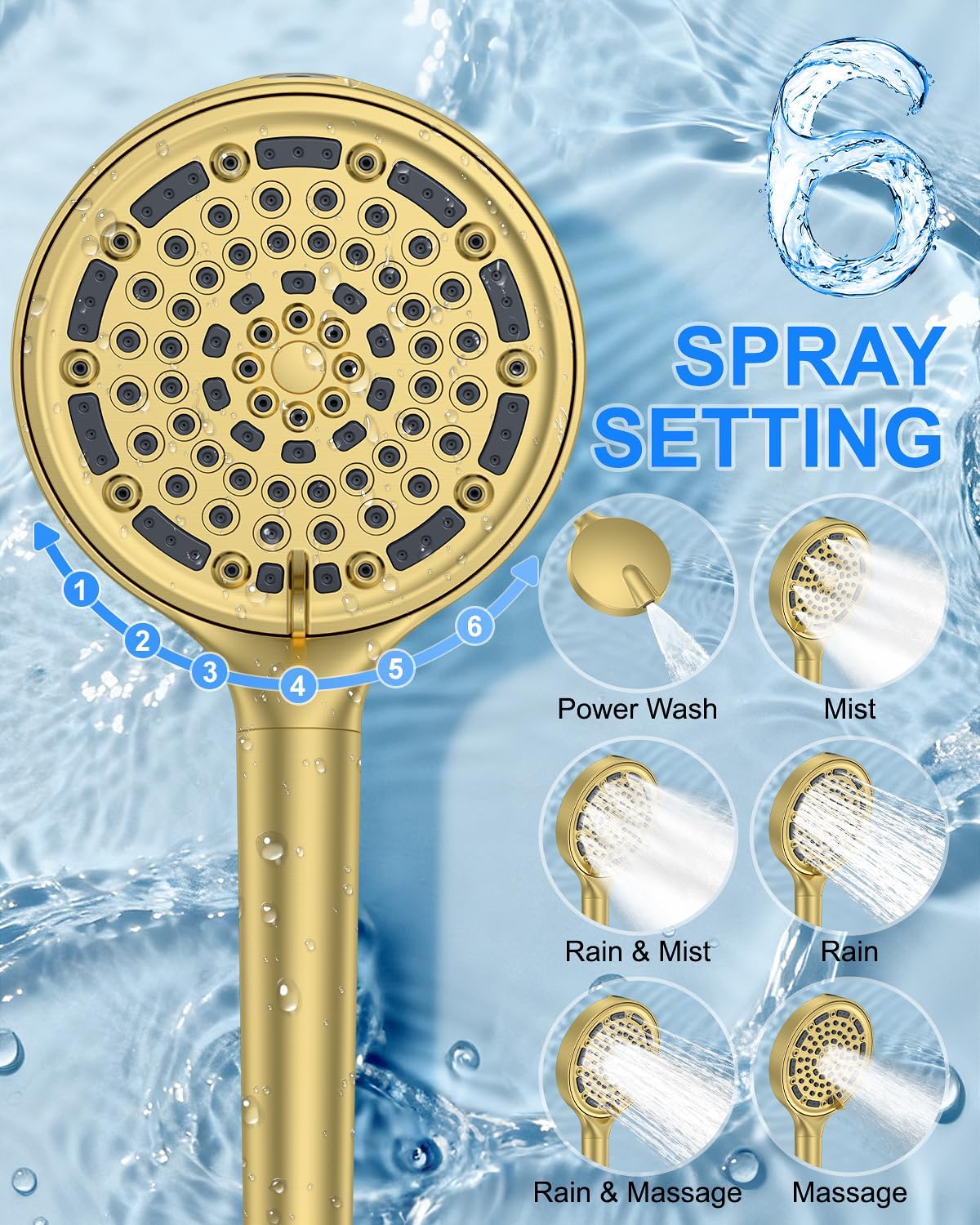 Brushed Gold Shower System Set - Complete with Valve Kit, Rainfall & Filtered Handheld Shower Head spray, Modern Bathroom Fixtures