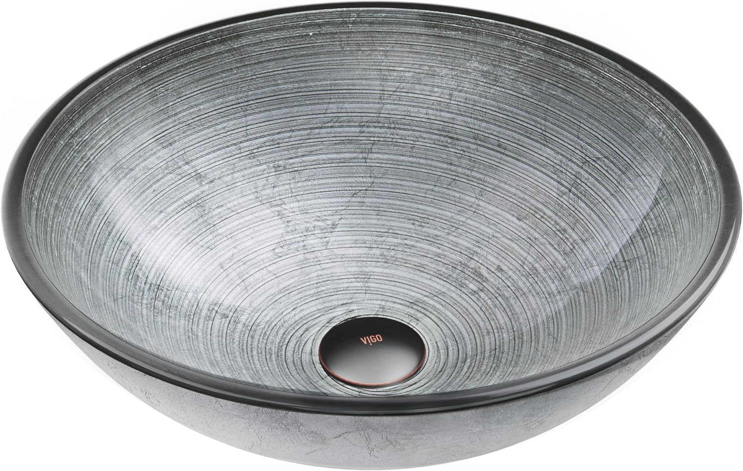 Vigo Vessel Sink Silver - 17' Artistic Round Bowl Sink for Bathrooms, Tempered Glass Above Counter Bathroom Sink with NonStickShield, QuickDrain & TempGuard, Modern Luxury Design