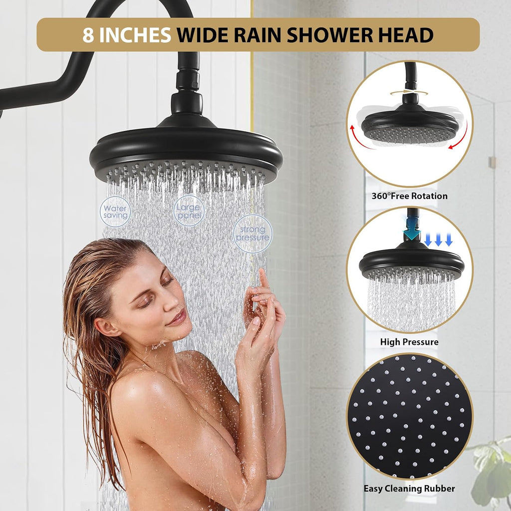 Shower Systems with Handheld Sprayer,3 Functions Shower Faucet Sets Wall Mounted,Shower Fixture with Brass Valve,Complete Shower System Kit with Foldable Tub Spout (Matte Black)