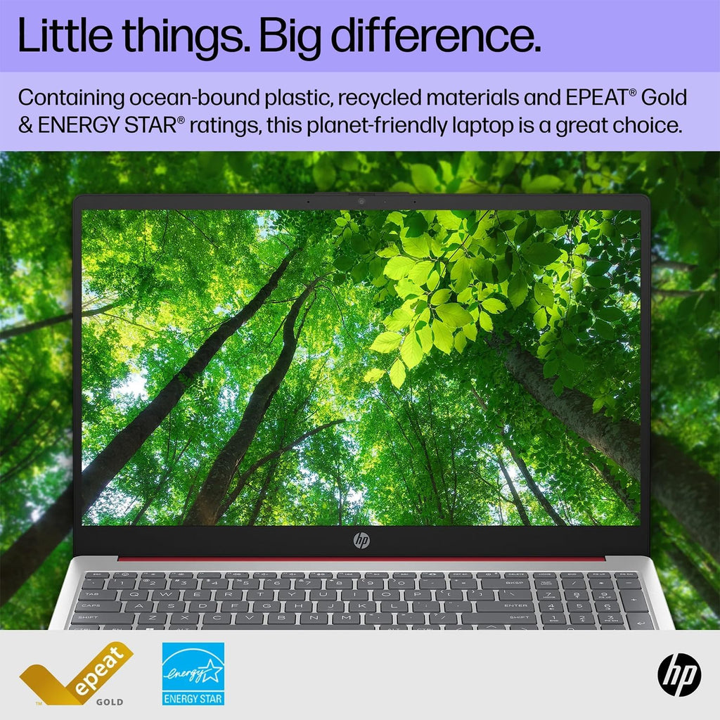 HP 15.6' Portable Laptop (Include 1 Year Microsoft 365), HD Display, Intel Quad-Core N200 Processor, 4GB RAM, 128GB Storage, Wi-Fi 5, Webcam, HDMI, Numeric Keypad, Windows 11 Home, Red