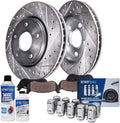 Detroit Axle - Front Brake Kit for Subaru Legacy Outback Forester Impreza, Drilled & Slotted Disc Brake Rotors Ceramic Brake Pads Wheel Lug Nuts Replacement