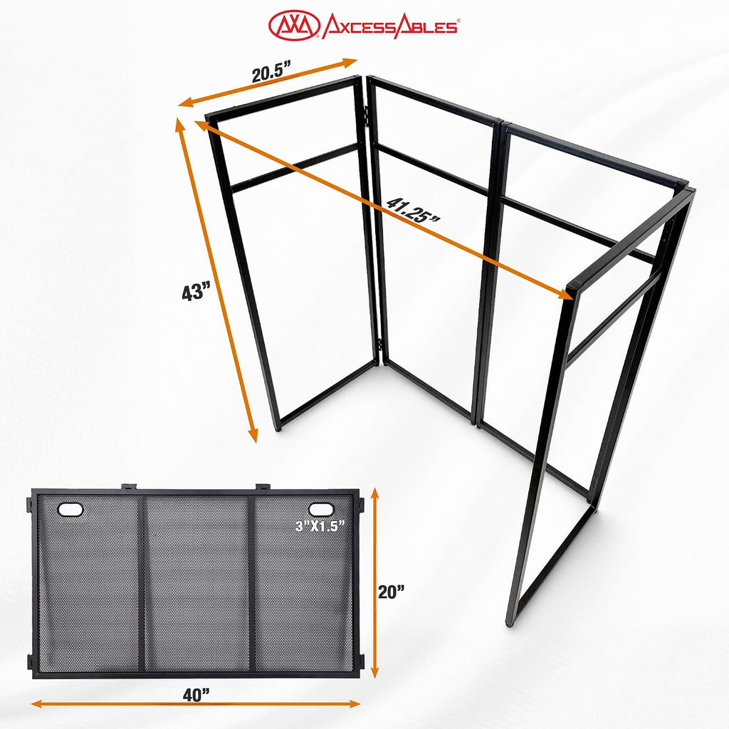 AxcessAbles Portable White DJ Facade Booth with Carry Case – 40' x 20' Tabletop, Steel Frame, and White Scrim | White DJ Table | Event Booth (ES-01X)