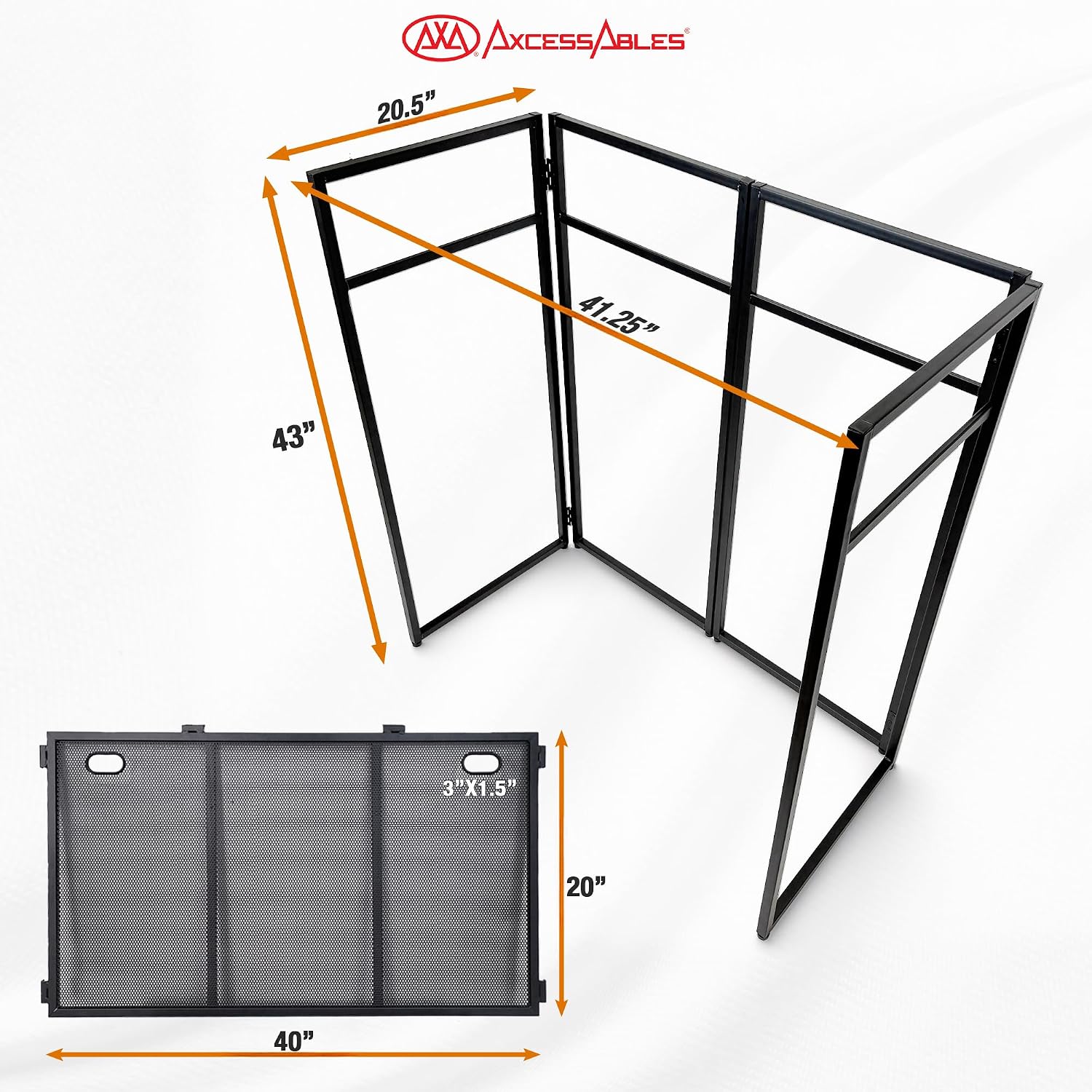 AxcessAbles Portable White DJ Facade Booth with Carry Case – 40' x 20' Tabletop, Steel Frame, and White Scrim | White DJ Table | Event Booth (ES-01X)