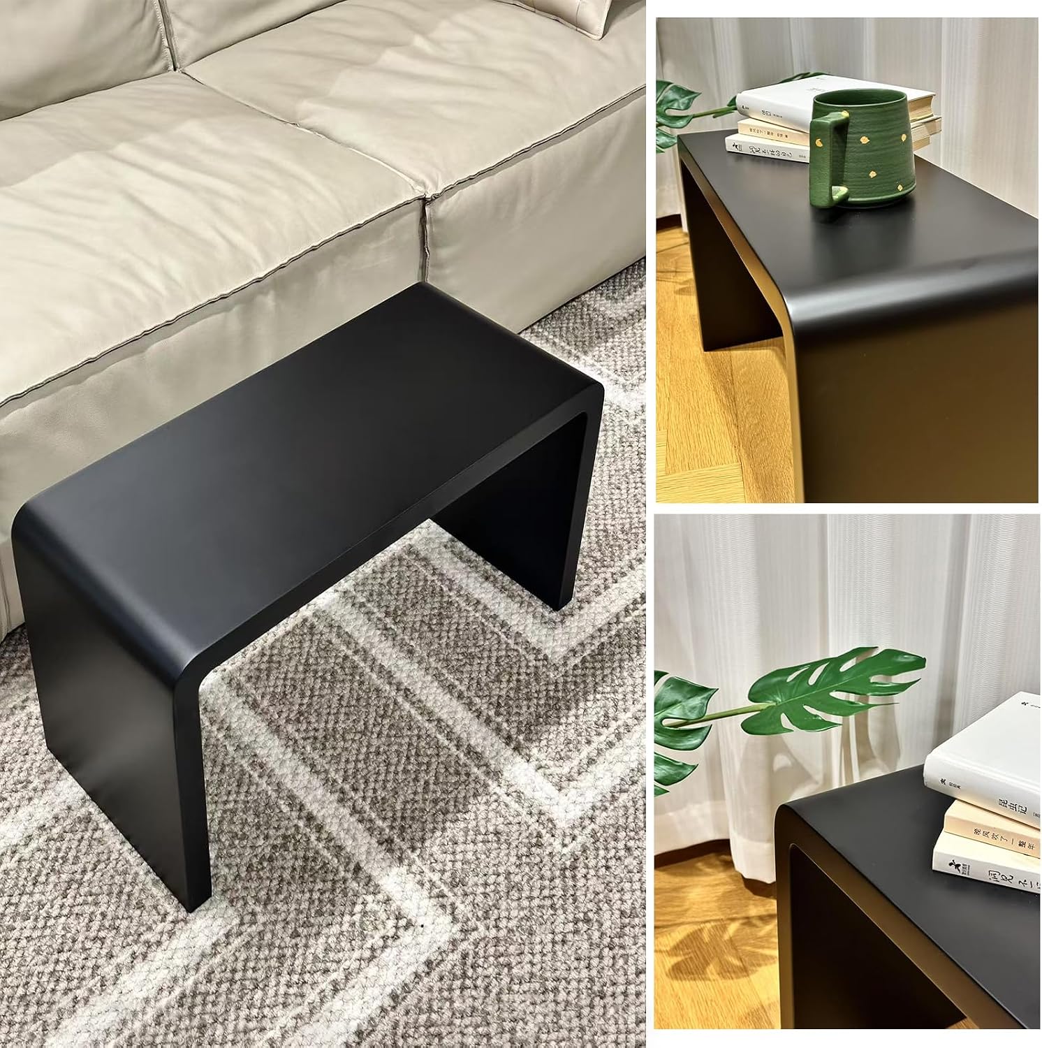 C Shaped End Table, Solid Wood Sofa Side Table for Couch, Bed, and Living Room, Space-Saving Small Snack Table for Bedroom, Office, or Balcony, Wooden Nightstand for Laptop and Narrow Spaces