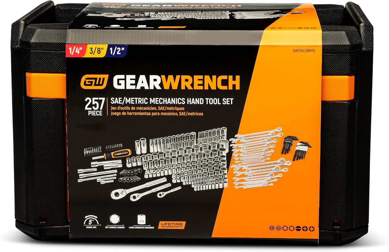 GEARWRENCH Mechanics Tool Set in 3 Drawer Storage Box, 257 Pc, 1/4 in 3/8 in and 1/2 in Drive, Metric/SAE | GW72XLCBMTS