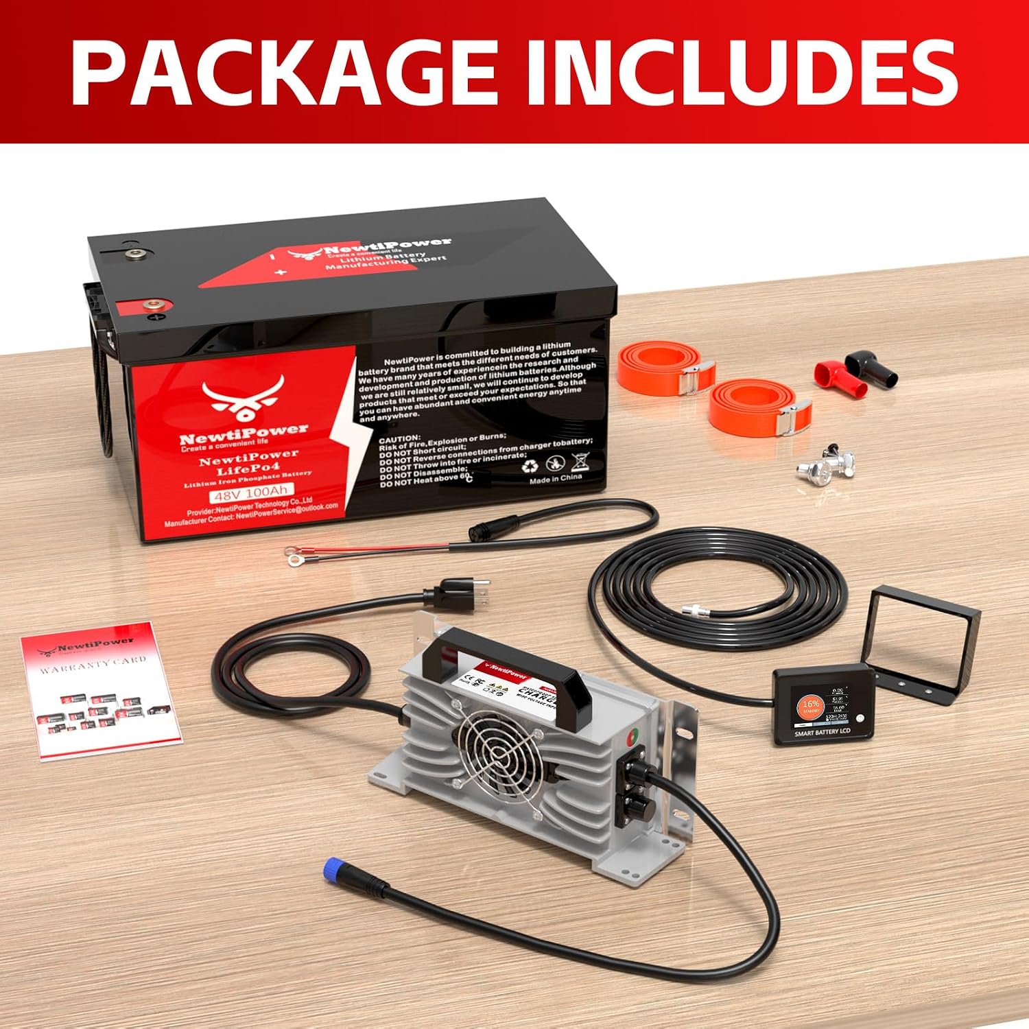 48V 100Ah Golf Cart LiFePO4 Battery with Charger&Monitor, 5120Wh Lithium Battery with 200A BMS, Up to 10000+ Rechargeable Cycles, Perfect for Golf Cart, Solar Power Storage (48V*100Ah)