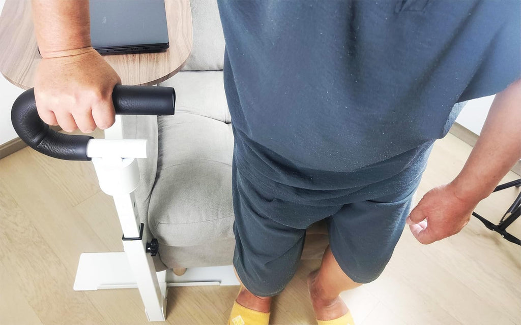 Auxiliary Standing Tray Table, 360 Degree and Height Adjustable Rotating TV and Laptop Table, Ergonomic Auxiliary Safety Standing Handle, aid Standing Independent Living