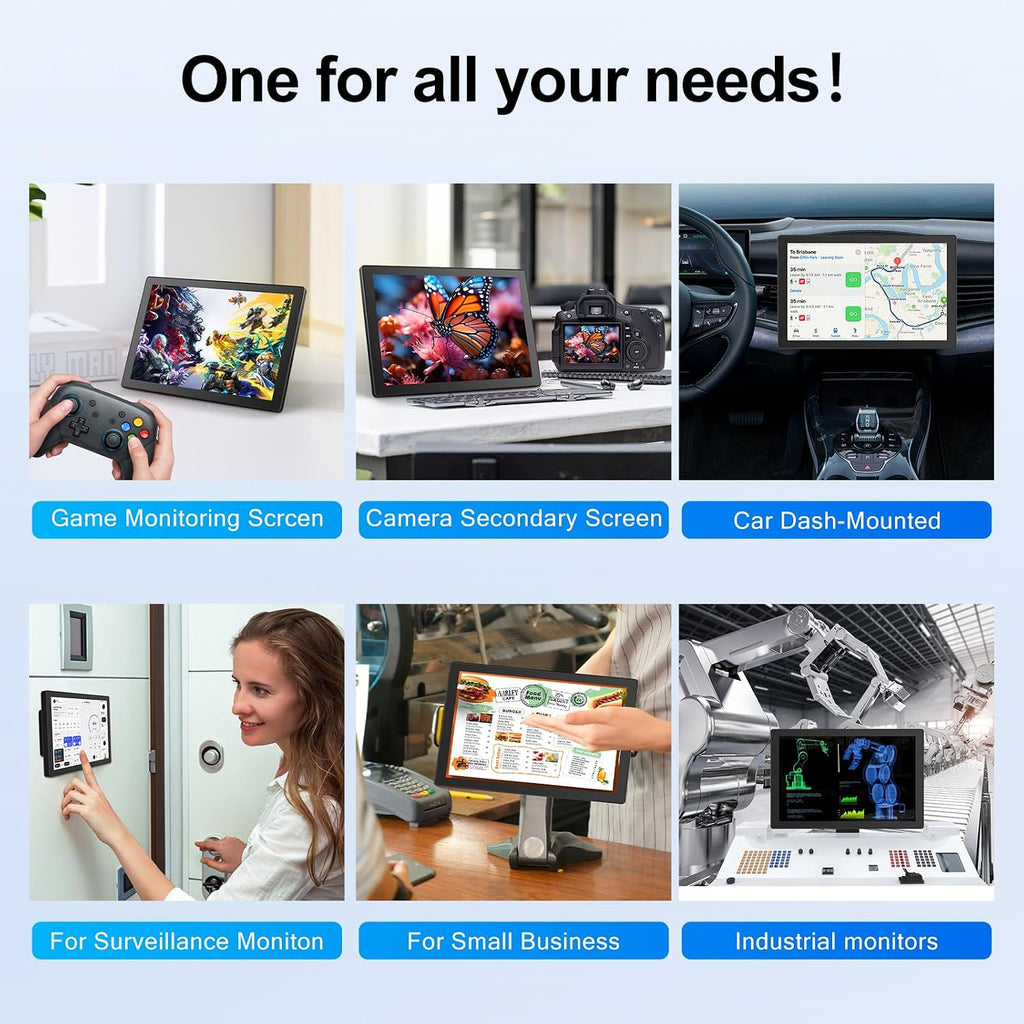 10.1 Inch Touchscreen Monitor - 1920x1200 HDMI Touch Screen Monitor, 10-Point IPS 16:10 Rpi Screen Display for Pi 5/4/3/2/Zero/B/B+ Win11/10/8/7 W/VESA,Speaker,Fan,Stand Driver-Free
