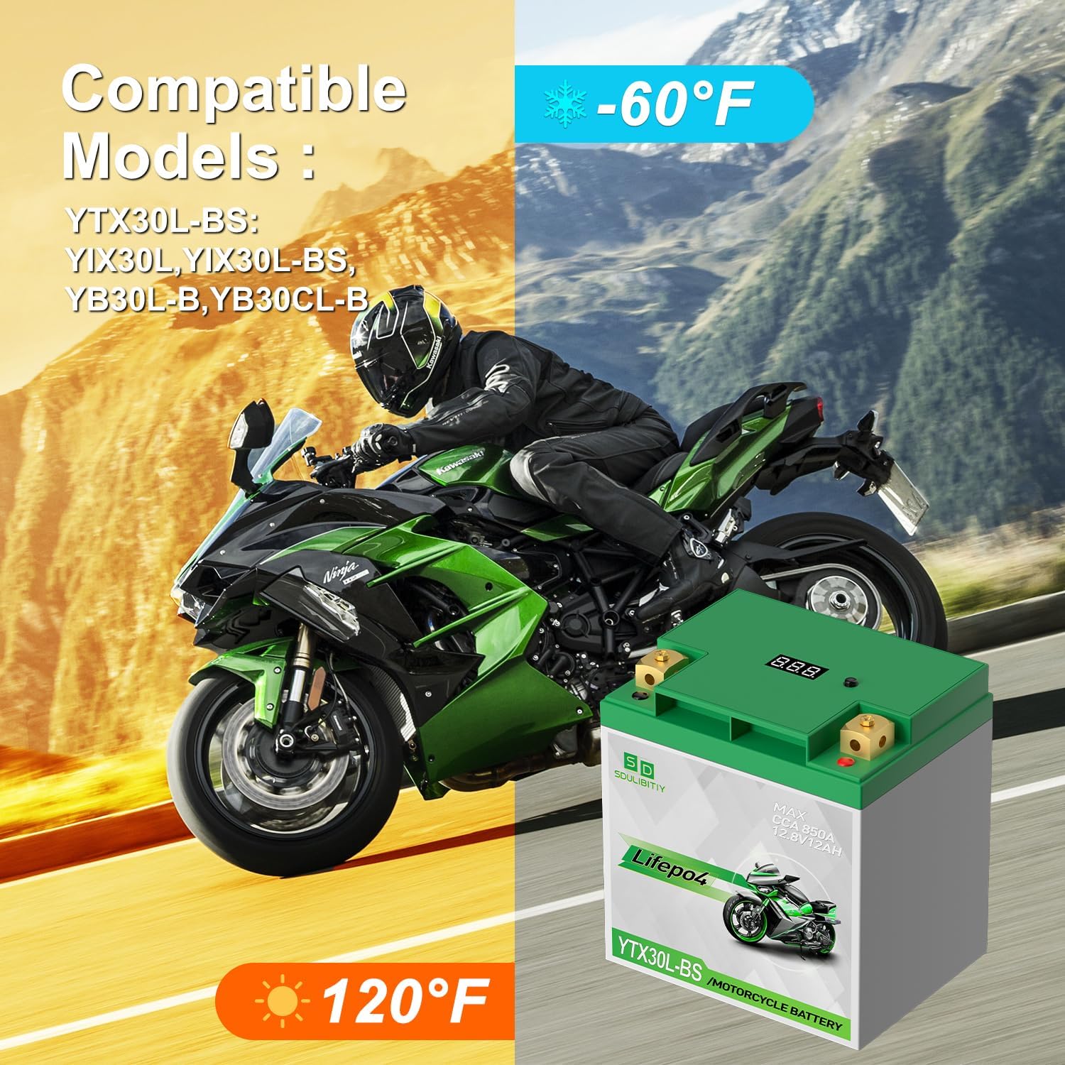 YTX30L-BS Lithium Motorcycle Battery LiFePO4 Engine Start Battery 12.8V 12AH 850 CCA LiFePO4 Engine Start Battery with BMS (Smart Battery Management System) 2500-8000 Life Cycles