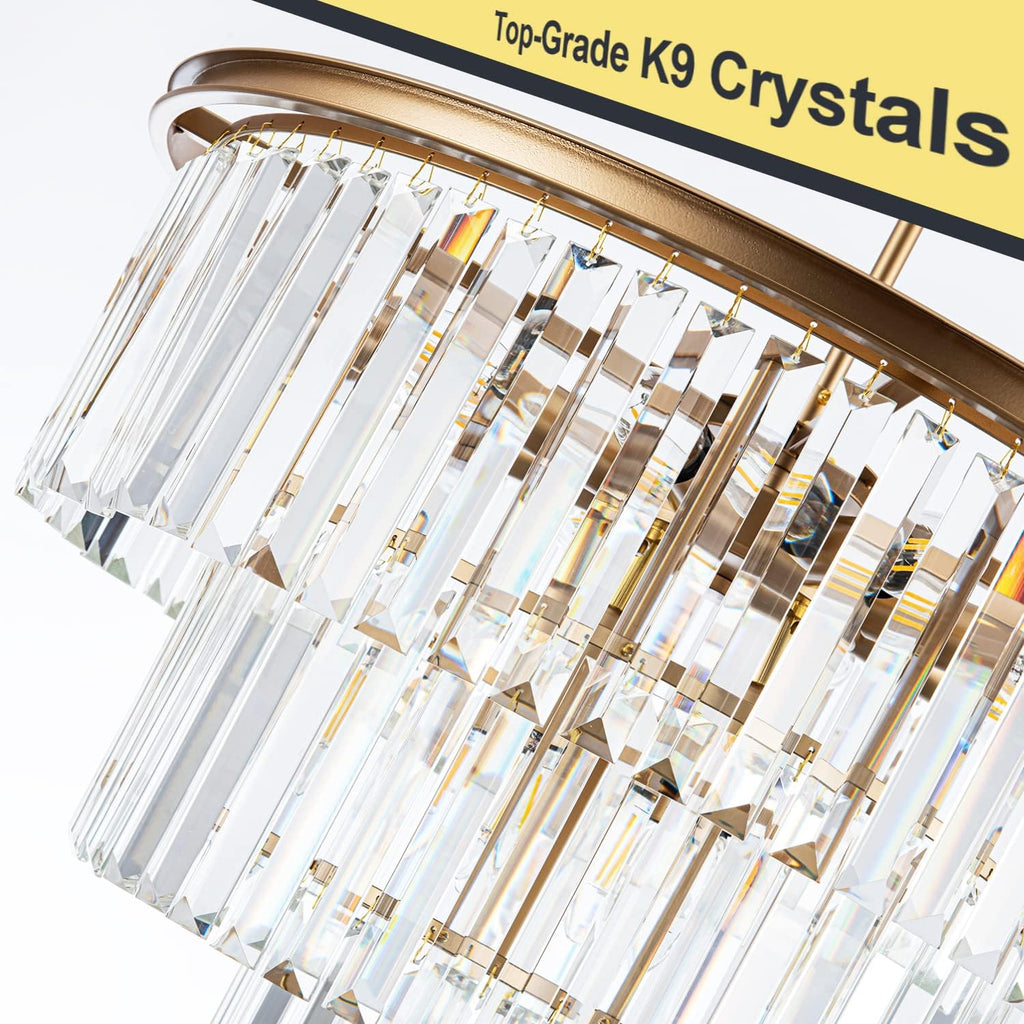12-Light 23.64' Gold Modern Crystal Chandelier Crystal Pendant Chandeliers Light Fixture 3-Tier Hanging Lighting for Living Dinning Room Bedroom Foyer