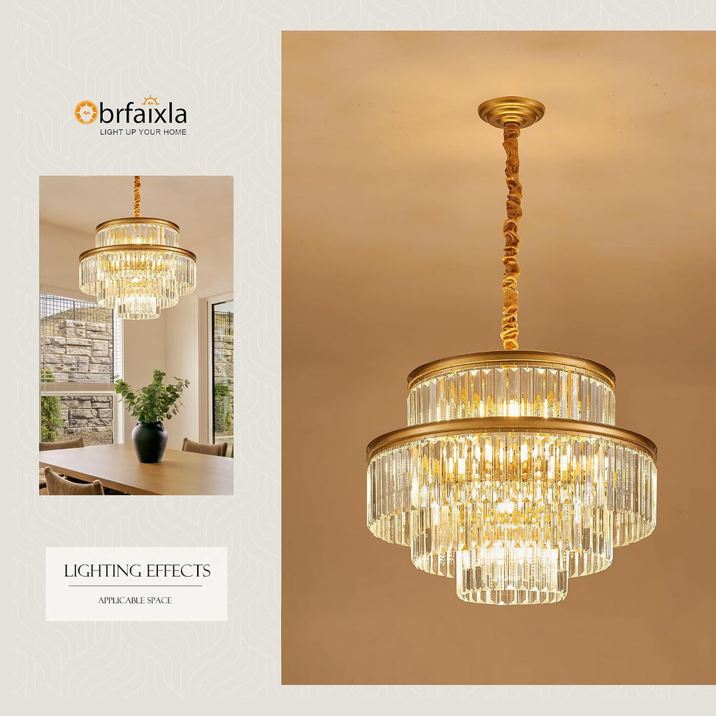 21.6' 14-Light Modern Crystal Chandelier Light Fixtures 4-Tier Gold Luxury Chandeliers for Dining Room Round Hanging Pendant Lighting for Living Room Kitchen Entryway Bedroom Foyer Hallway