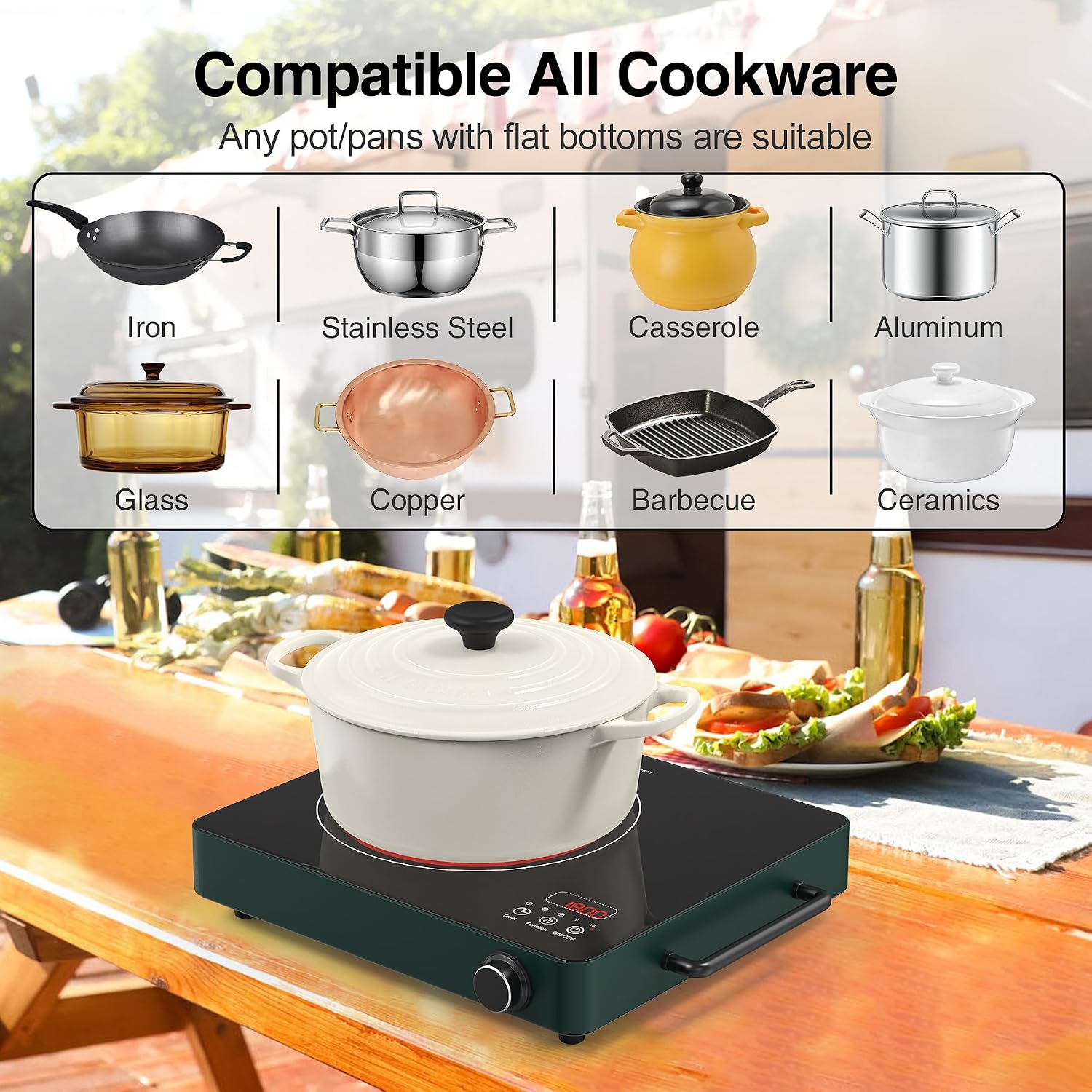 VBGK Double Induction Cooktop and Single Electric Stove Top Burner, 110V Electric Burner with 9 Heating Level,LCD Touch Screen,Child Safety Lock & Timer