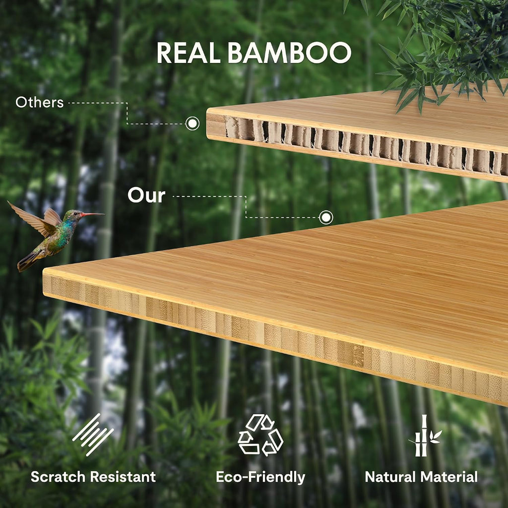 FLEXISPOT EN2 Bamboo Standing Desk with Clamp Power Strip, 55 x 28 Electric Stand Up Height Adjustable Desk with Cable Management (Grey Frame + 55' Bamboo Top, 2 Packages)