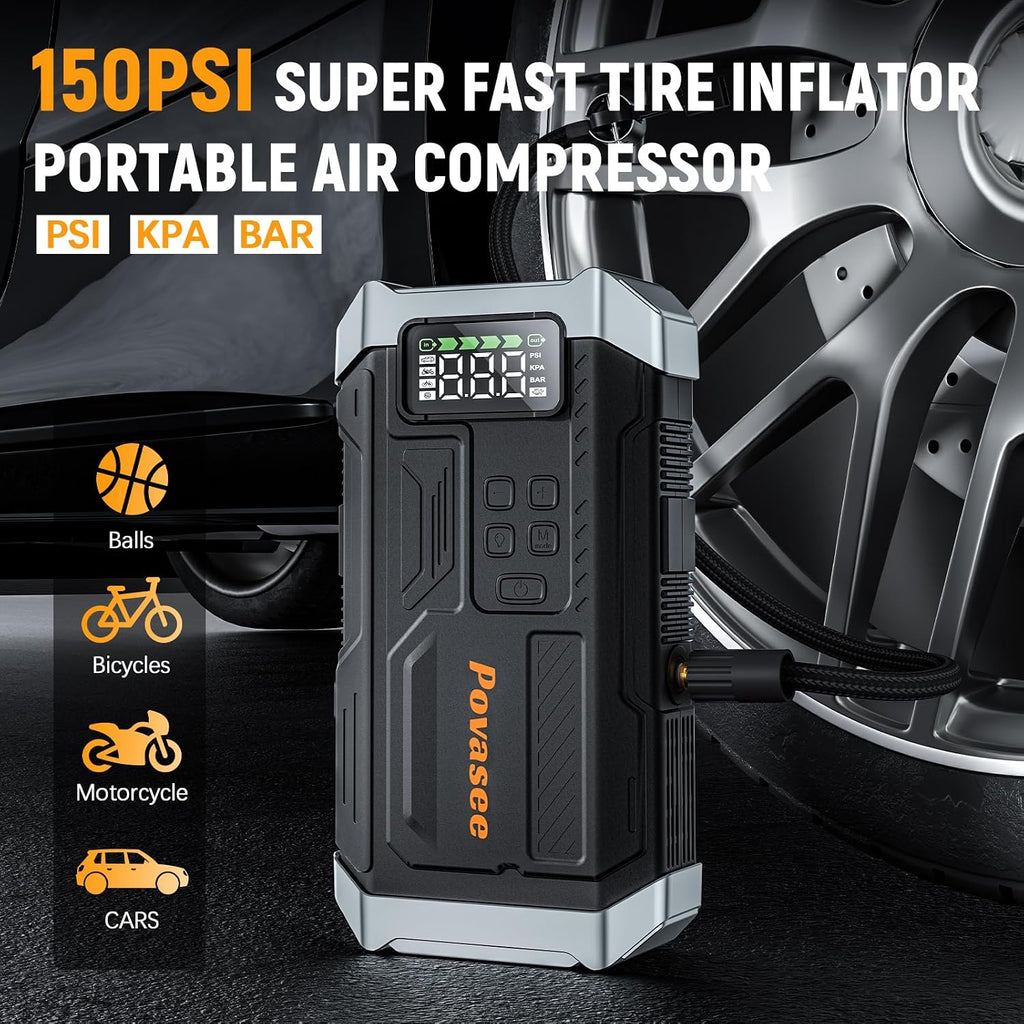 5000A Jump Starter with Air Compressor, Battery Jumper Starter car Battery Jump Starter povasee Portable Jump Starter (Up 9L Gas/8L Diesel Engine