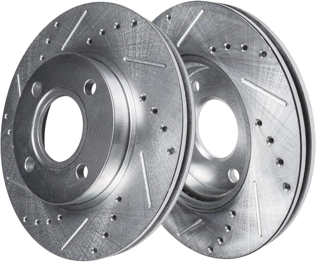 Detroit Axle - Brake Kit for 2007-2013 Mini Cooper 2008 2009 2010 2011 2012 2013 Drilled Slotted Disc Brake Rotors Ceramic Brakes Pads Replacement : 11.02' inch Front and 10.20' inch Rear Rotor