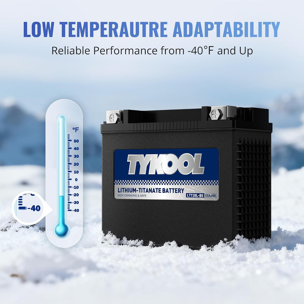 TYKOOL YTX20L-BS YTX20HL-BS, LTT20L-BS, Lithium Titanate Powersports Battery, 600 CCA, Normally Work at 40°F, Fits for Motorcycle,ATV,UTV, PWC, Snowmobile, Lawn Mower, Portable Generator