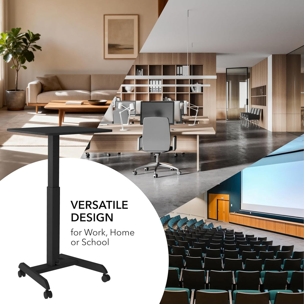 Mount-It! Rolling Laptop Desk Adjustable Height (29.6'-44.2'), Mobile Workstation Cart with 23.6' x 20.5' Desktop, Small Sit-Stand Desk for Home, Office, or Classroom in Black