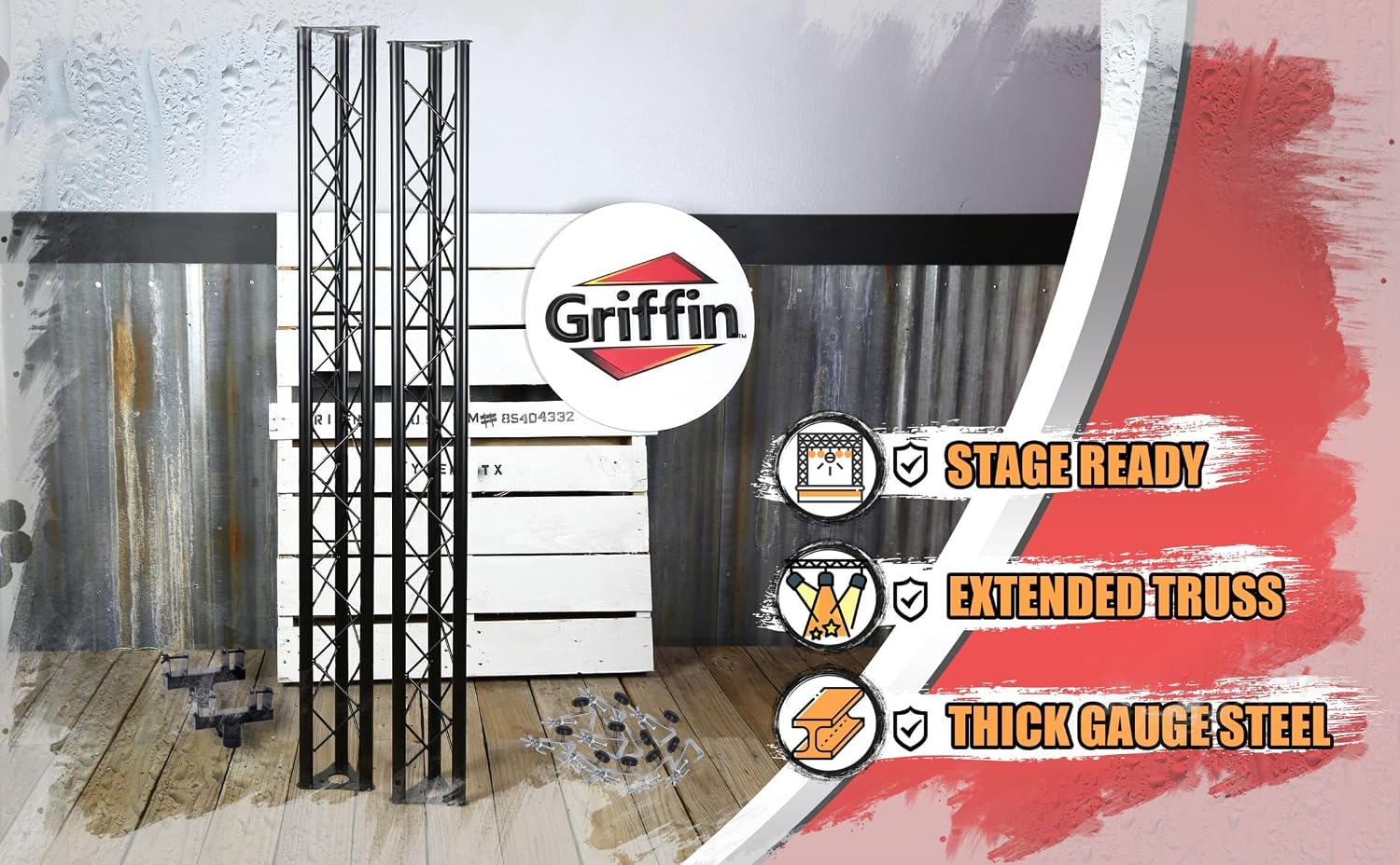 GRIFFIN Triangle Truss Extension Lighting System (Stage-MountPRO Series) – Installs on your Speaker Stands – DJ 2x Trussing Kit with C Clamps Mounting Brackets & Platform Hardware Set