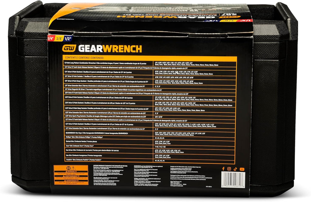 GEARWRENCH Mechanics Tool Set in 3 Drawer Storage Box, 257 Pc, 1/4 in 3/8 in and 1/2 in Drive, Metric/SAE | GW72XLCBMTS