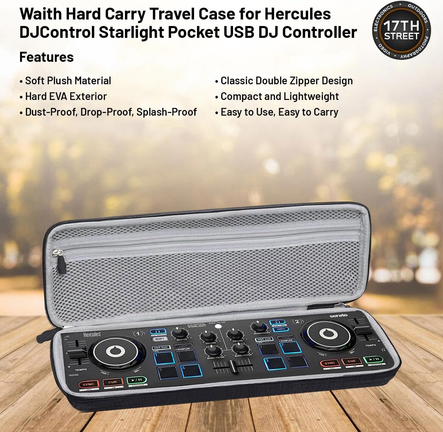 Hercules DJ Starter Kit - Starlight USB DJ Controller with On-Stage Laptop Stand, Waith Hard Carry Travel Case and Waith Cleaning Cloth - Serato DJ Lite Software Include (Bundle Set)