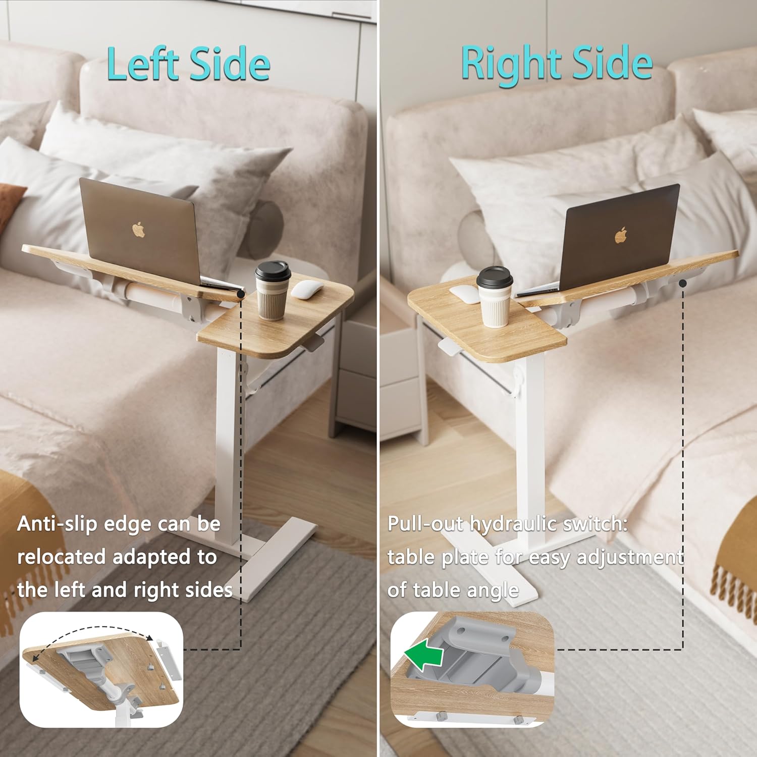 ETHU Overbed Table with Tilting Top, Medical Table with Wheel Height Adjustable - Laptop Bedside Table with Locking Wheels for Hospital, Home, and Office