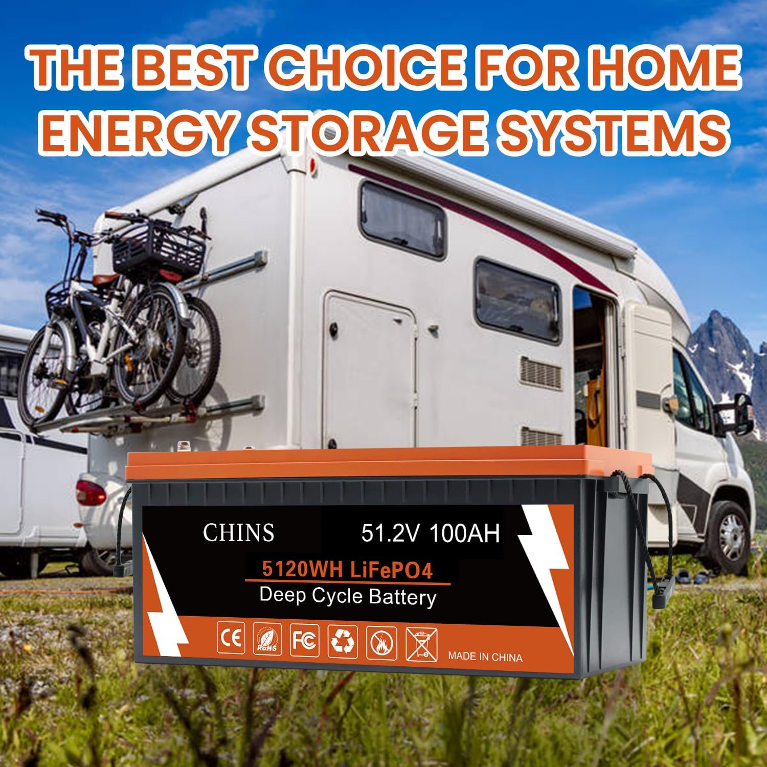CHINS 48V 100Ah Lithium Golf Cart Battery, Bluetooth LiFePO4 Battery, Built in 200A BMS, Peak Current 1000A, Includes 48V 18A Lithium Charger and Monitor, Perfect for Golf Carts, RV etc