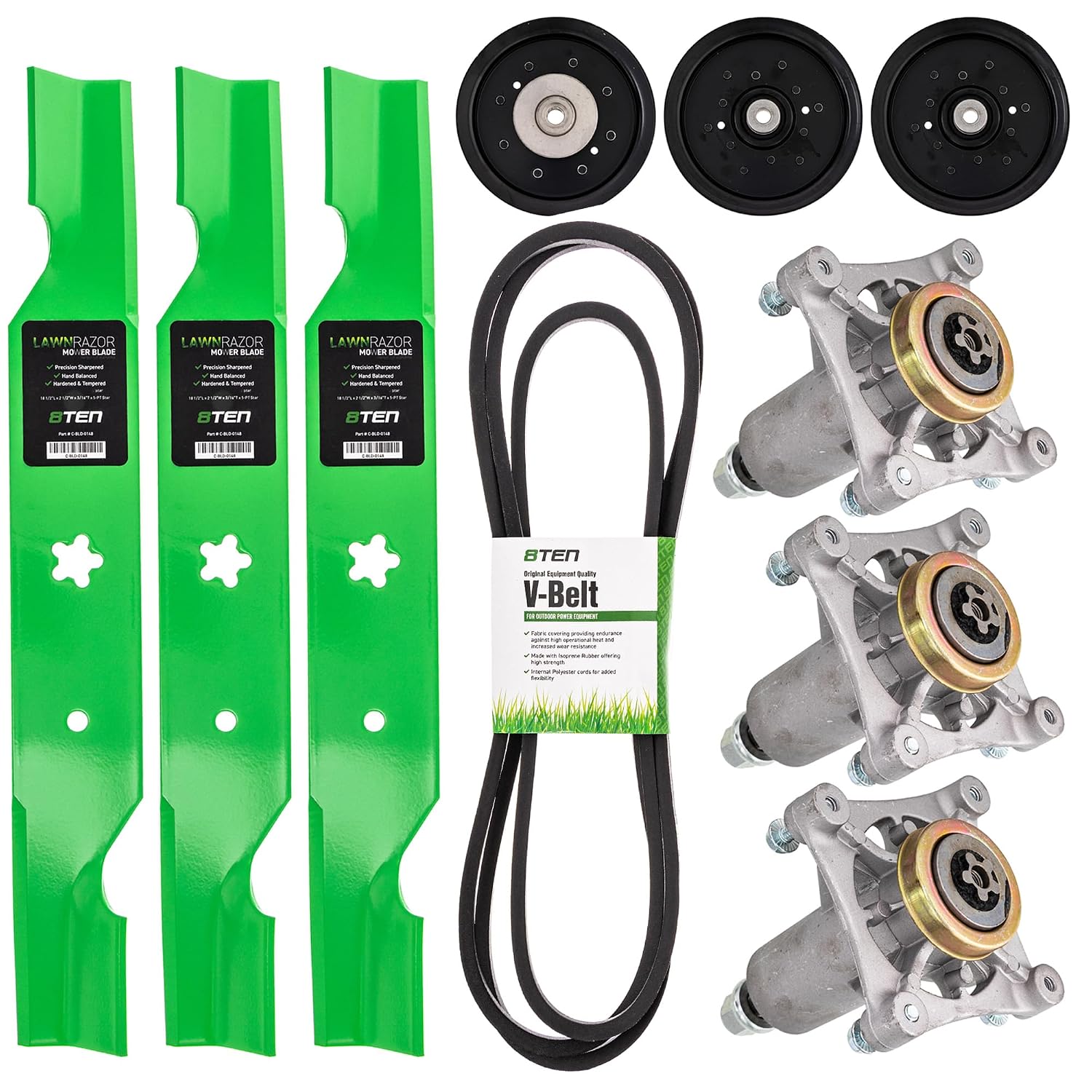 8TEN Deck Rebuild Kit for Husqvarna 54 inch RZ5422 RZ5424 RZ5426 RZ54i Z254 Z254i Blade Spindle Belt Idler